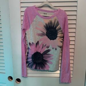 SO Girls' Long Sleeve Floral Tee - Pink and Gray